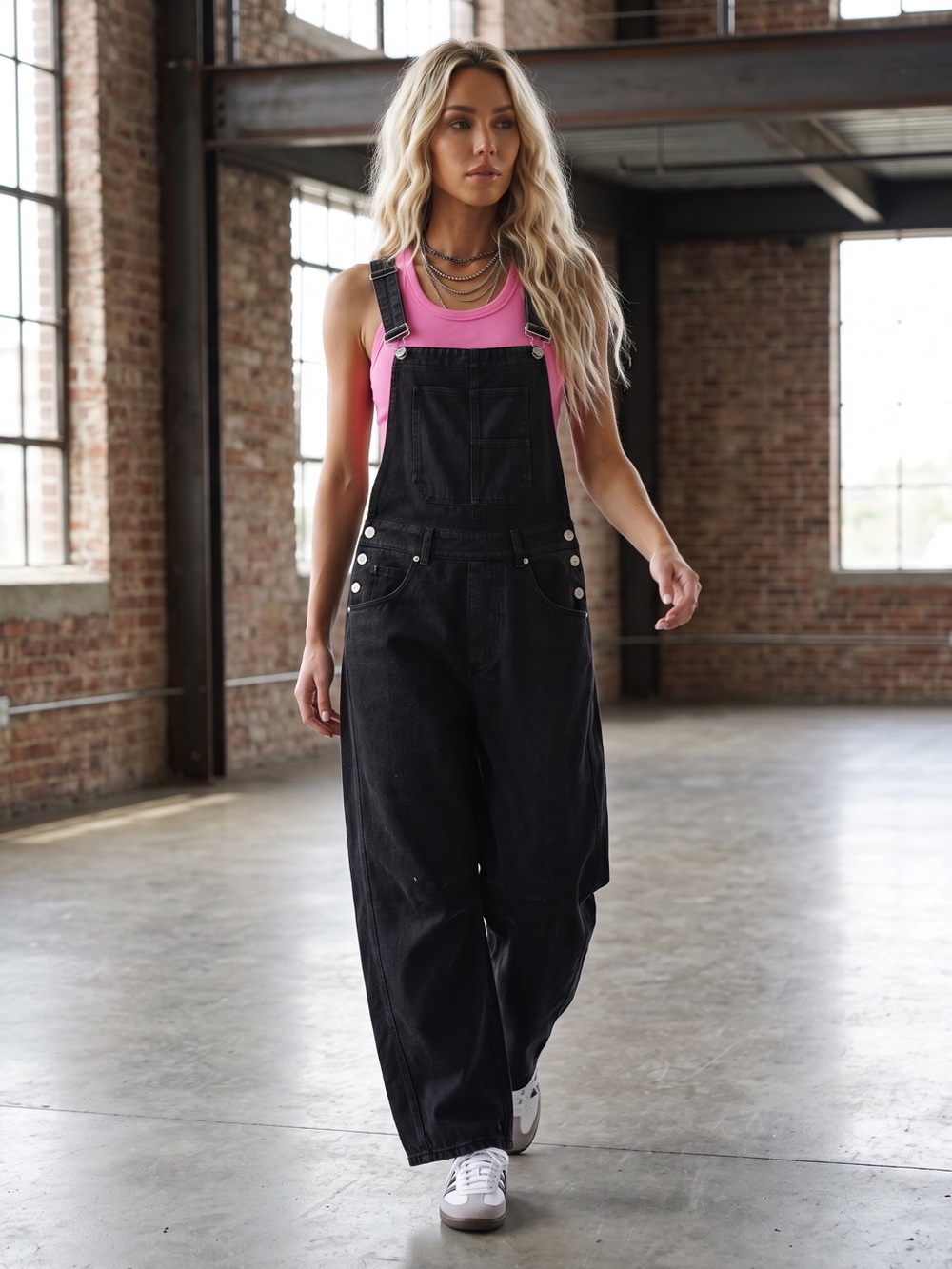 NWT Eesome Mineral Washed Barrel Leg Jumpsuit Overalls Black